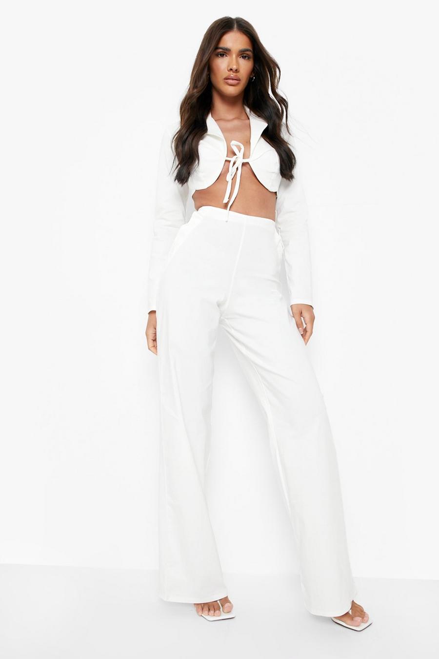 Ivory Corset Cropped Blazer & Wide Leg Trousers image number 1