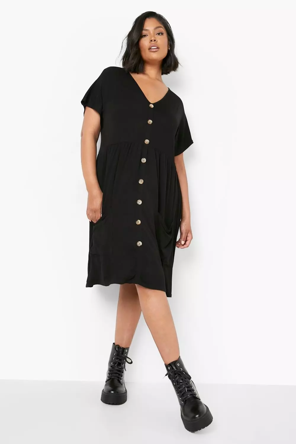 Black jersey dress with cheap pockets