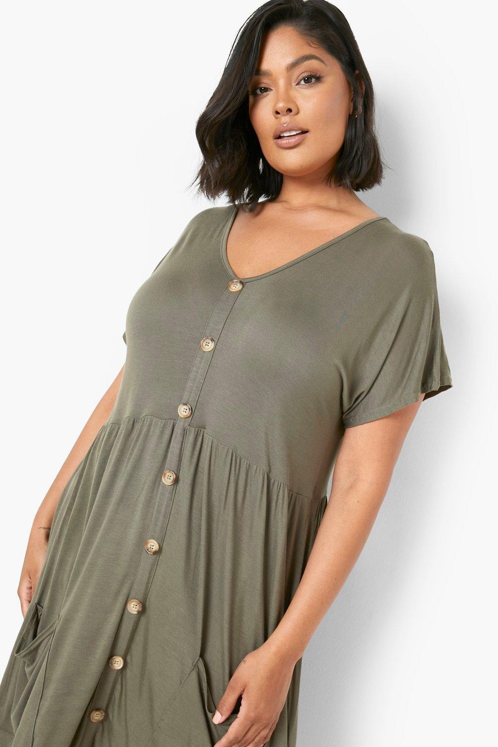 Button front plus size clearance dress