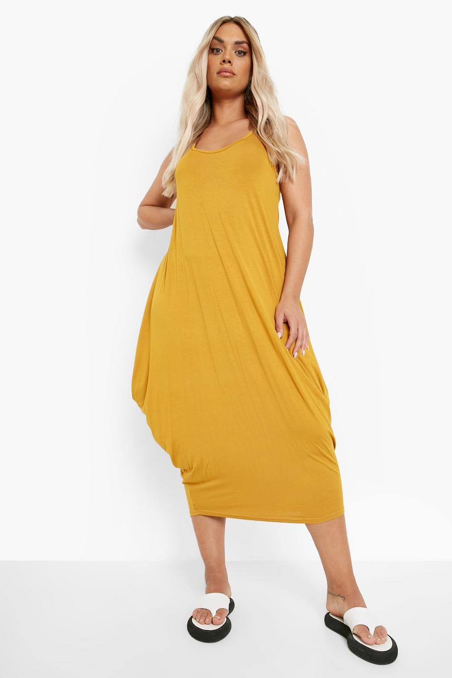 Mustard yellow Plus Racer Back Ruched Midaxi Dress image number 1