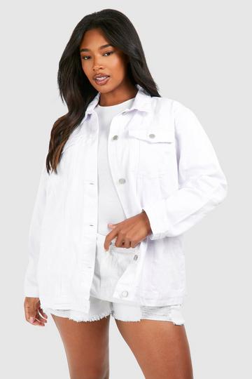 Plus Longline Denim Shacket white