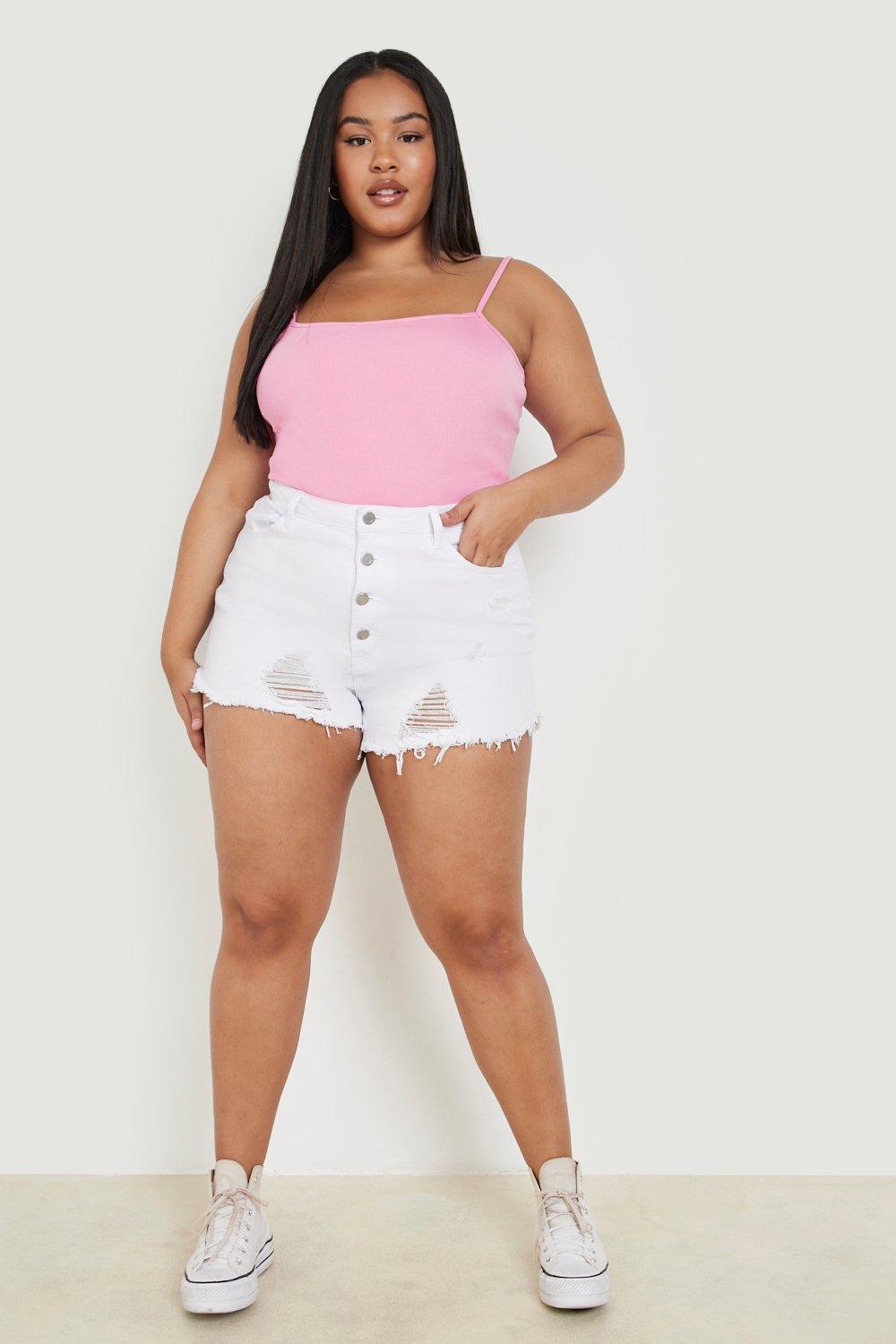 Grande taille Short mom en jean d chirures et taille haute