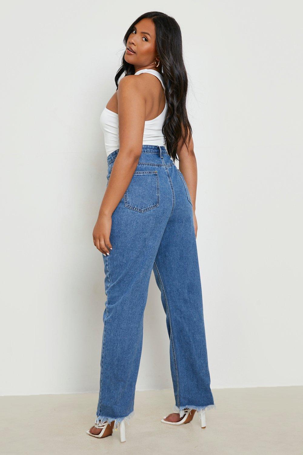 Plus Asymmetric Waistband Straight Leg Jeans