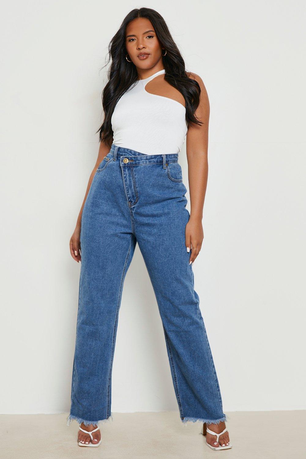 Plus gerade Jeans mit asymmetrischem Bund