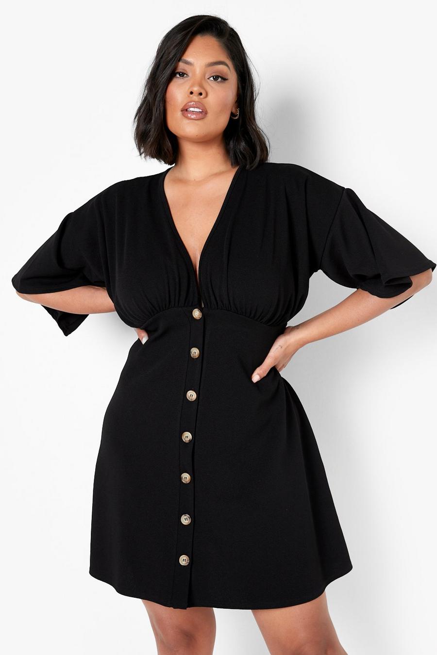 Black Plus Button Down Angel Sleeve Shift Dress image number 1