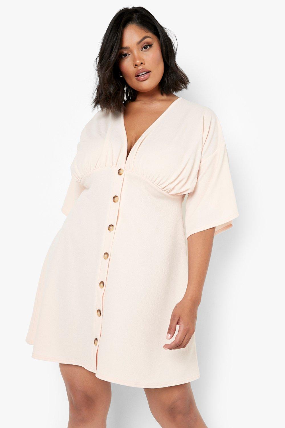 Plus Button Down Angel Sleeve Shift Dress