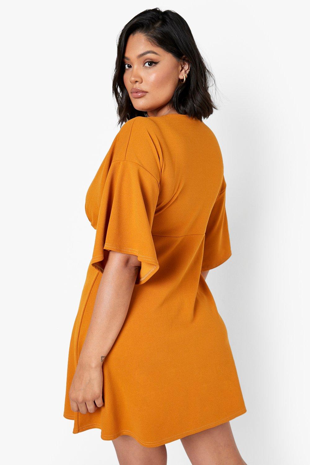 Plus Button Down Angel Sleeve Shift Dress