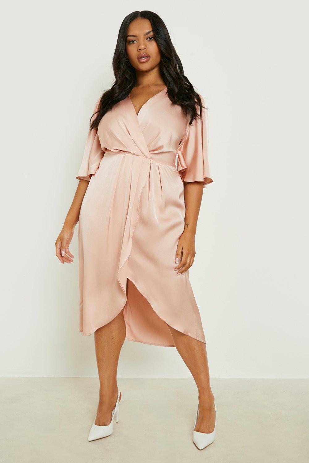 Plus Occasion Angel Sleeve Chiffon Midi Dress