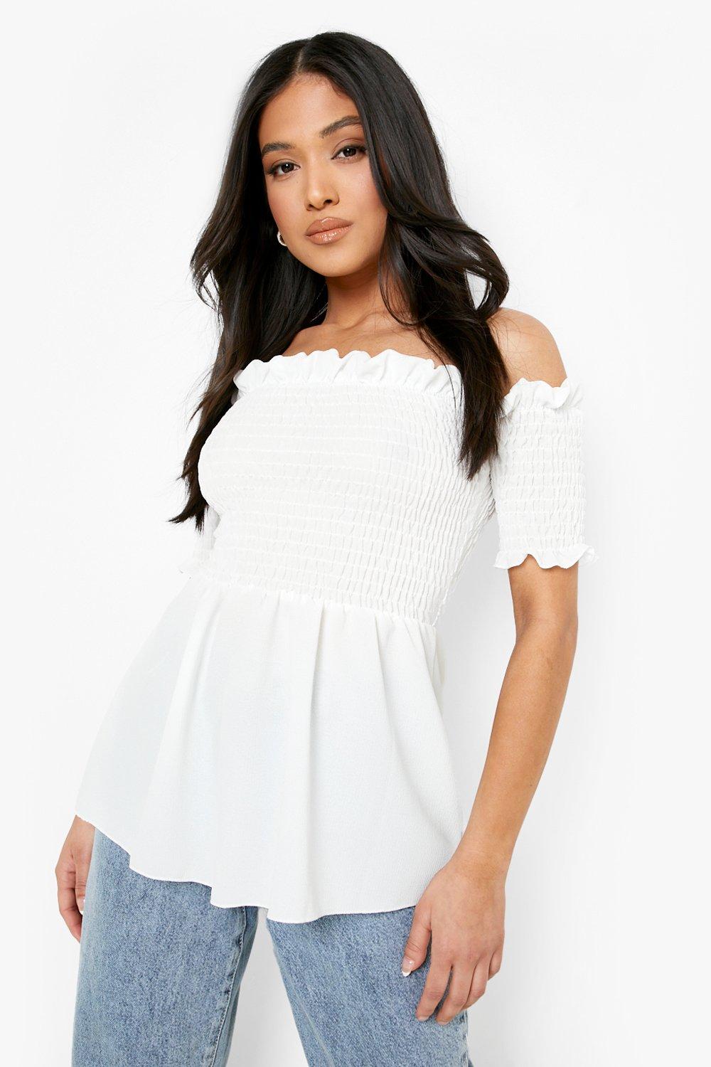 White bardot peplum top sales