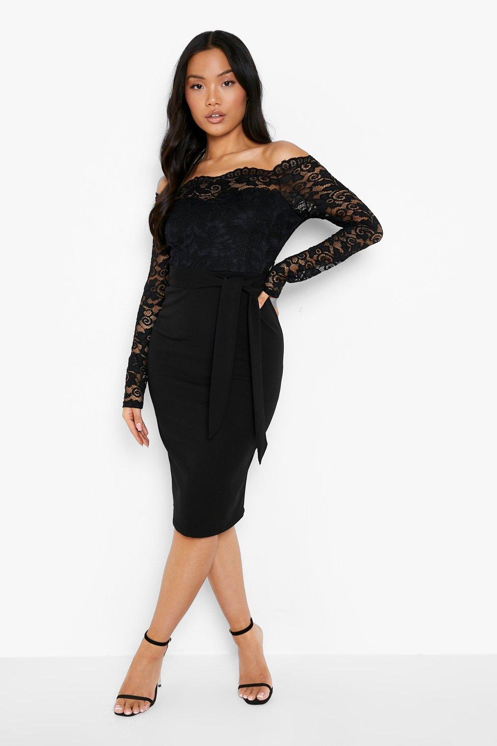 Black lace off the shoulder clearance dress