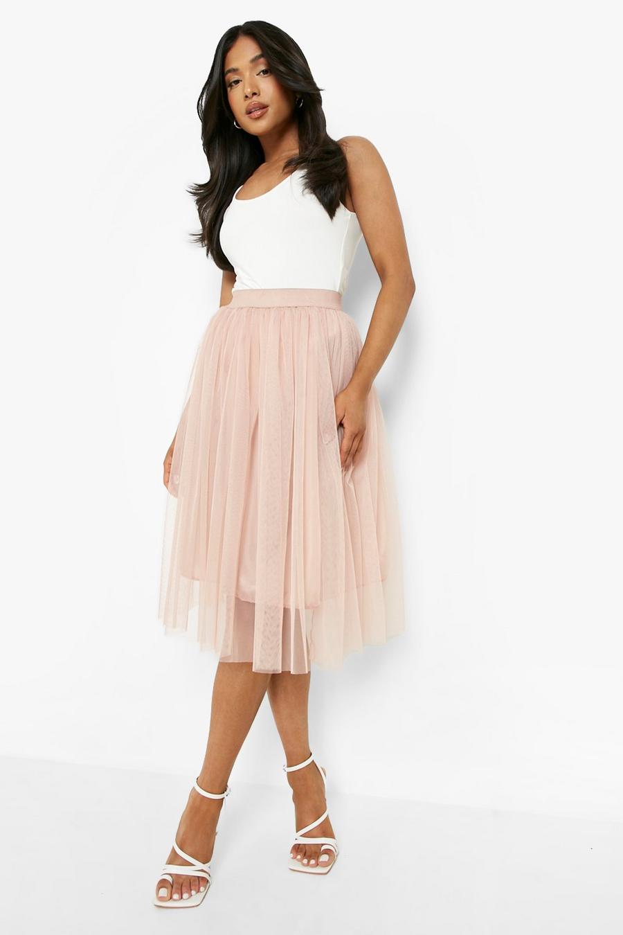 Blush rosa Petite Occasion Tulle Mesh Midi Skirt