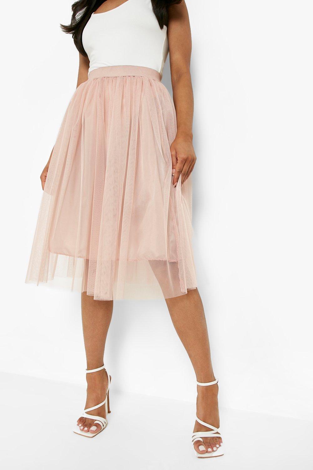 blush pink tulle midi skirt