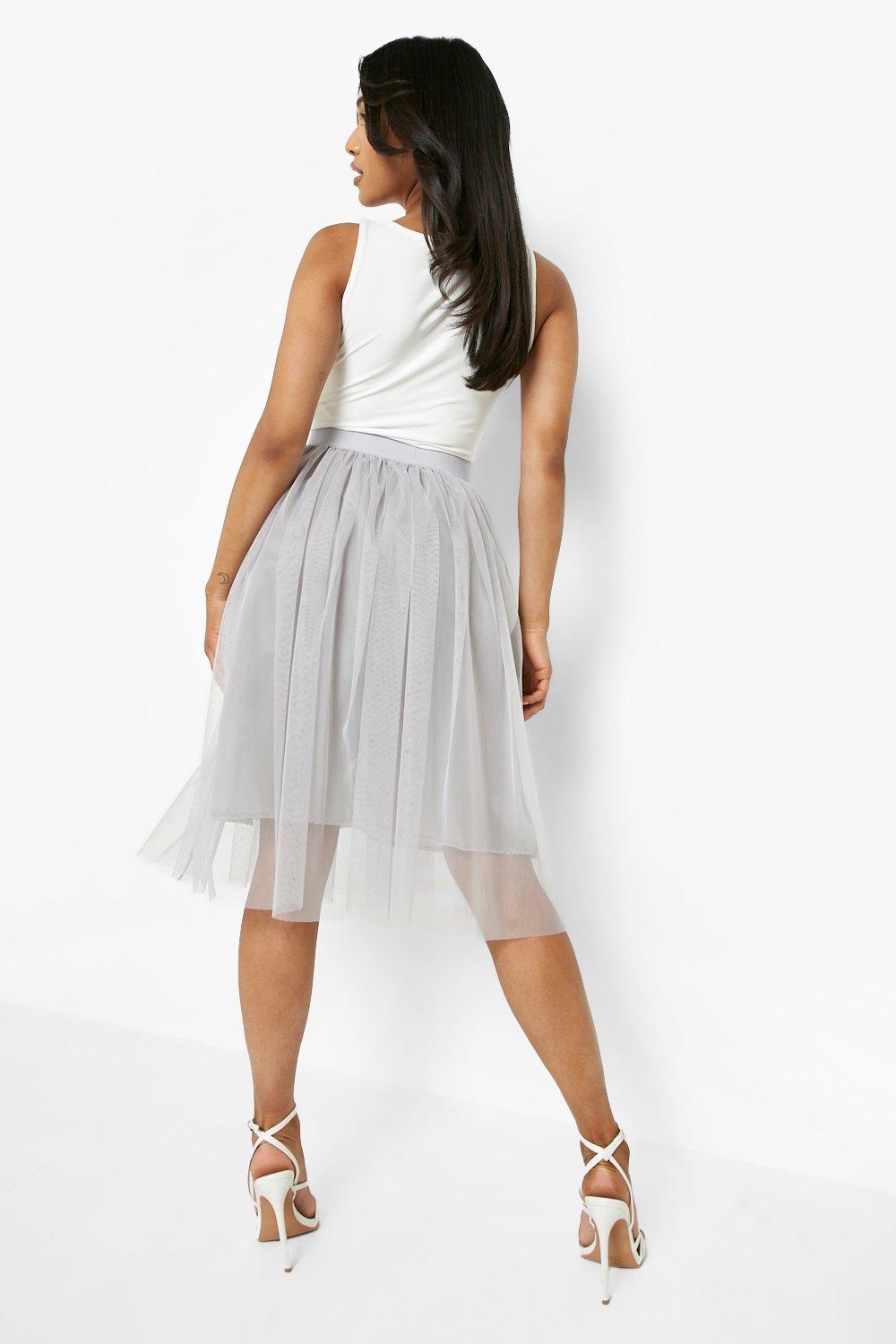 Silver tulle 2024 midi skirt