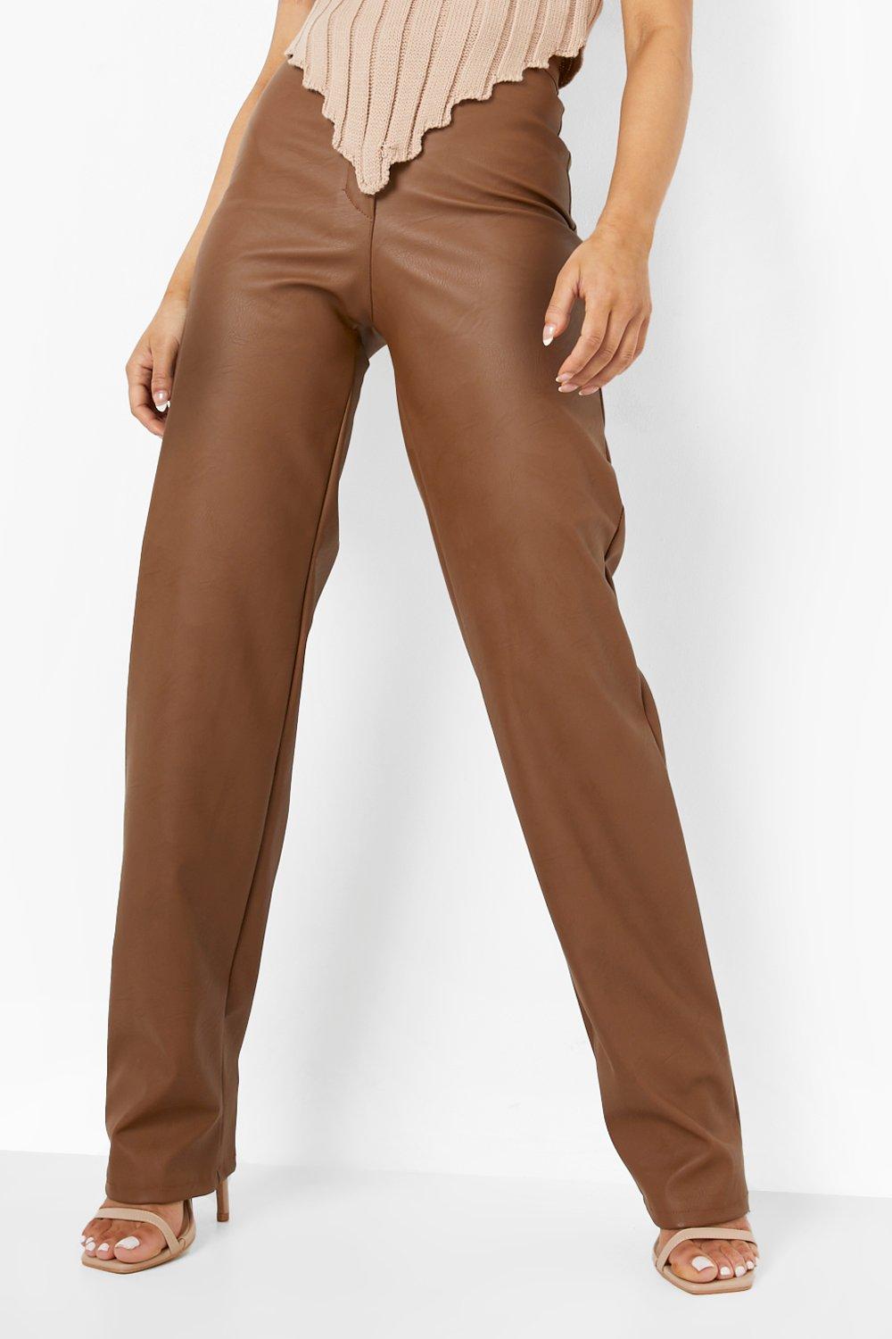 Petite Wide Leg Leather Look Trousers