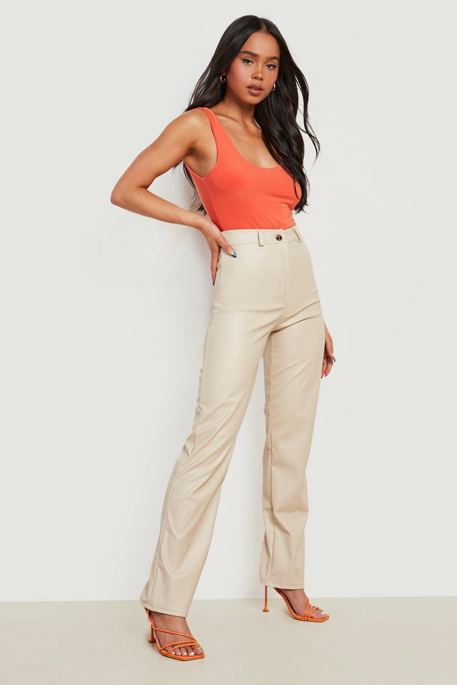 Stone Petite Wide Leg Faux Leather Pants image number 1