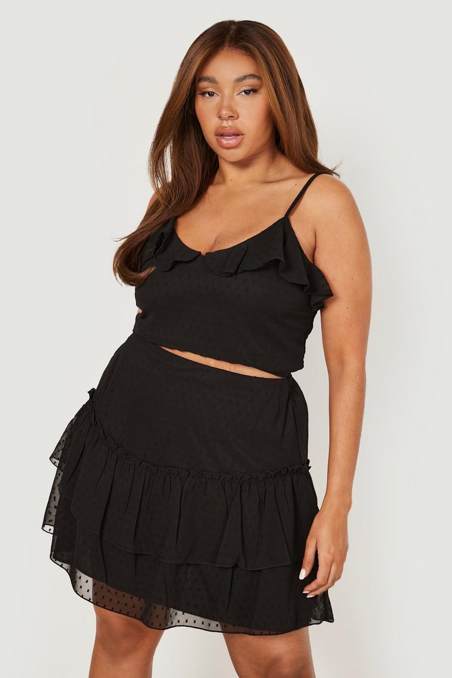 Black Plus - Crop top och kjol i prickig mesh image number 1