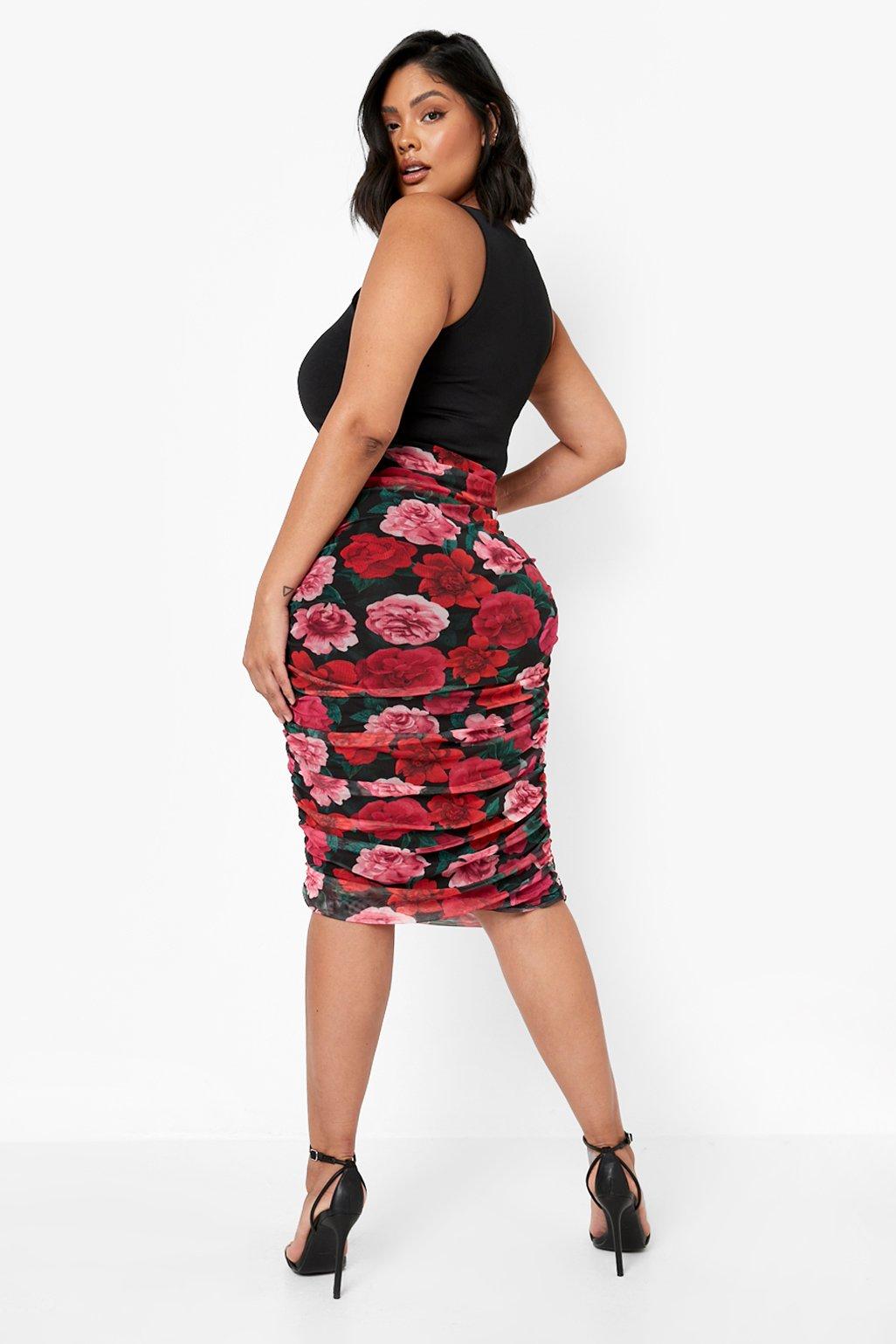 Plus size ruched midi skirt sale