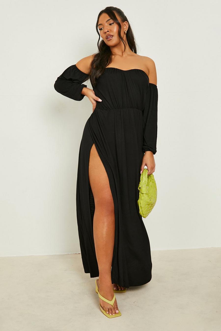 Black Plus Off The Shoulder Balloon Sleeve Maxi Dress image number 1