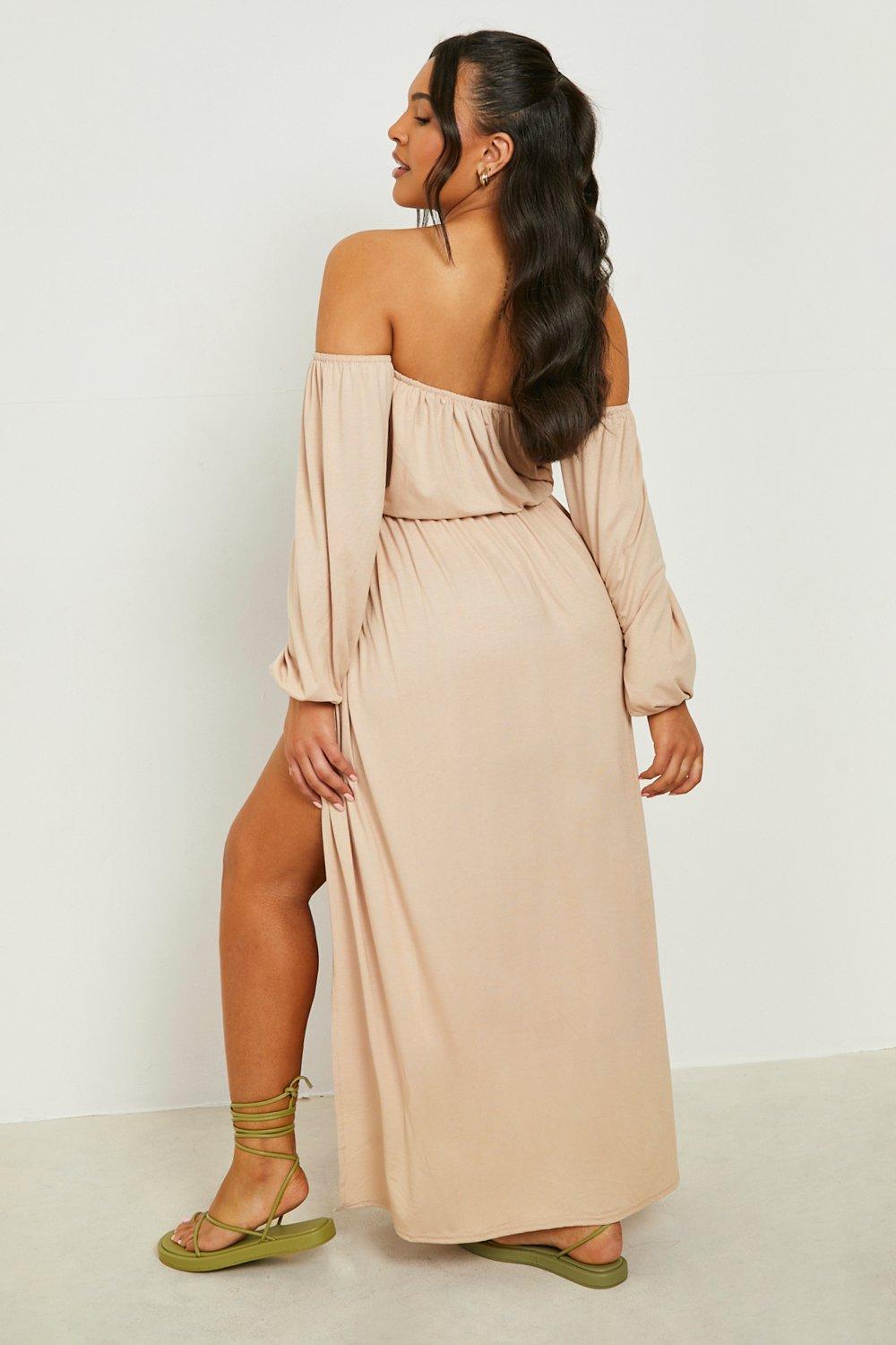 Plus Off The Shoulder Balloon Sleeve Maxi Dress