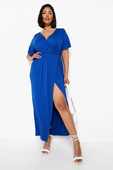 Plus Angel Sleeve Wrap Maxi Dress blue