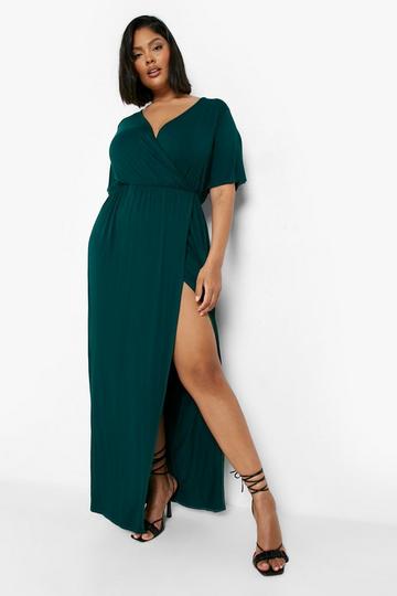 Green Plus Angel Sleeve Wrap Maxi Dress