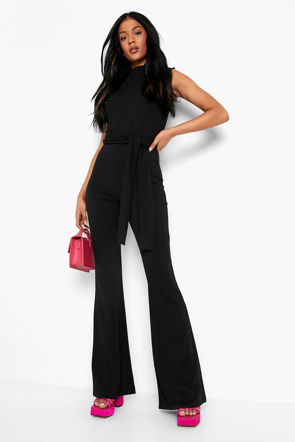 Tall High Neck Open Back Tie Detail Jumpsuit boohoo UK