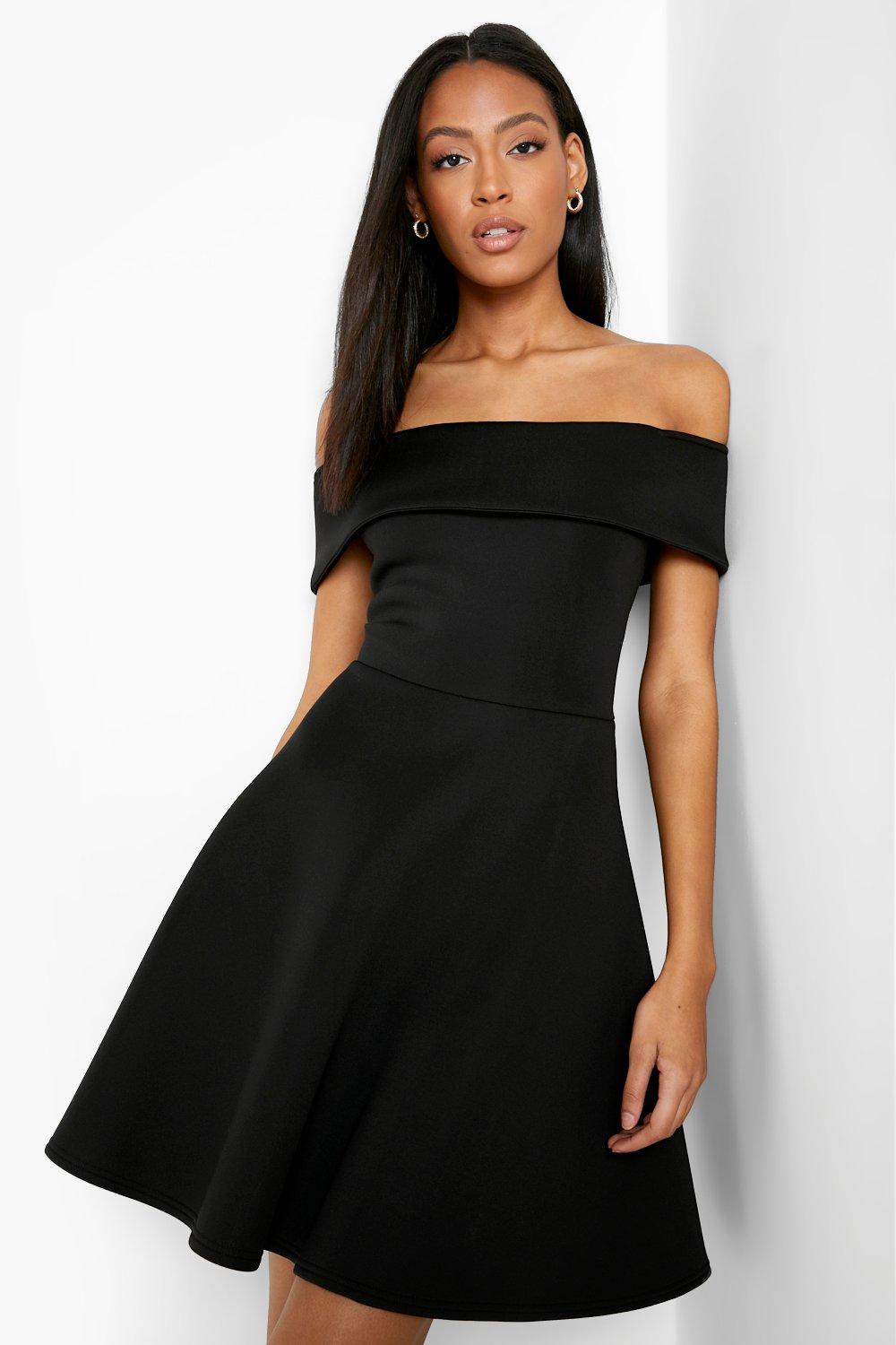 Black off the 2025 shoulder skater dress