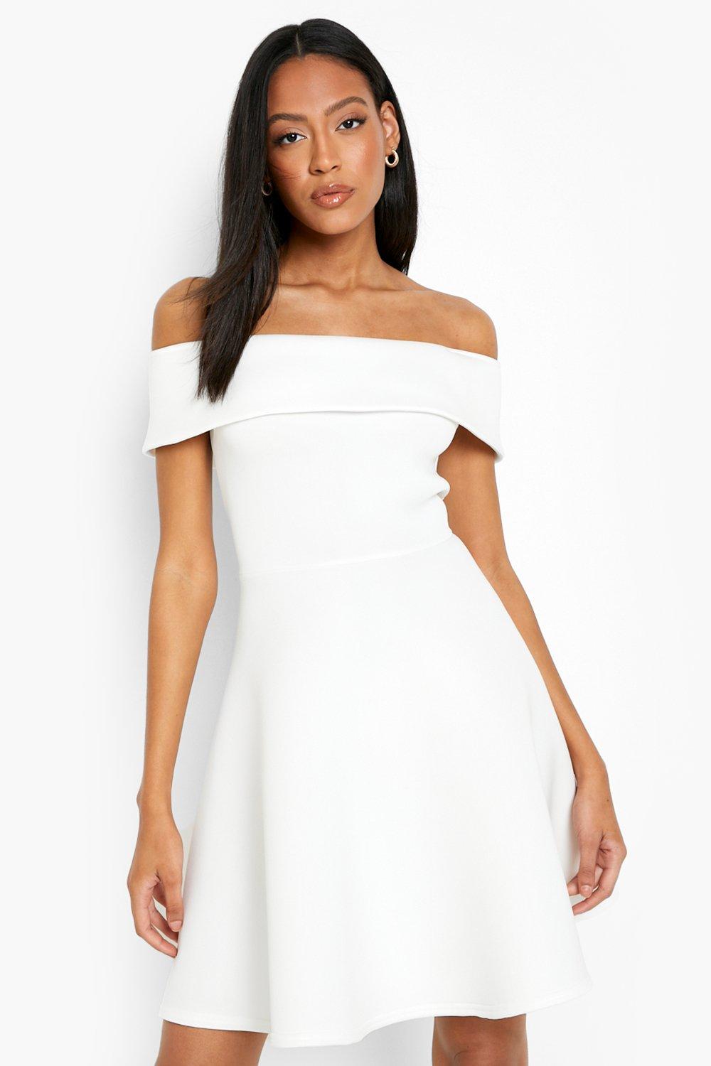 Women s Tall Off The Shoulder Skater Dress Boohoo UK