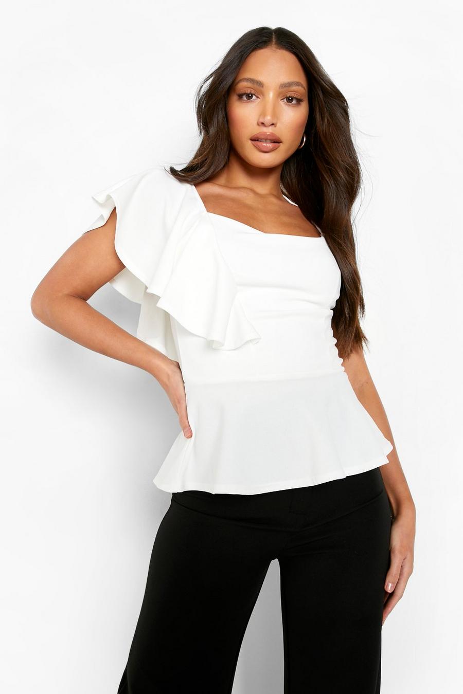 Ivory Tall Frill Detail Strappy Peplum Top image number 1