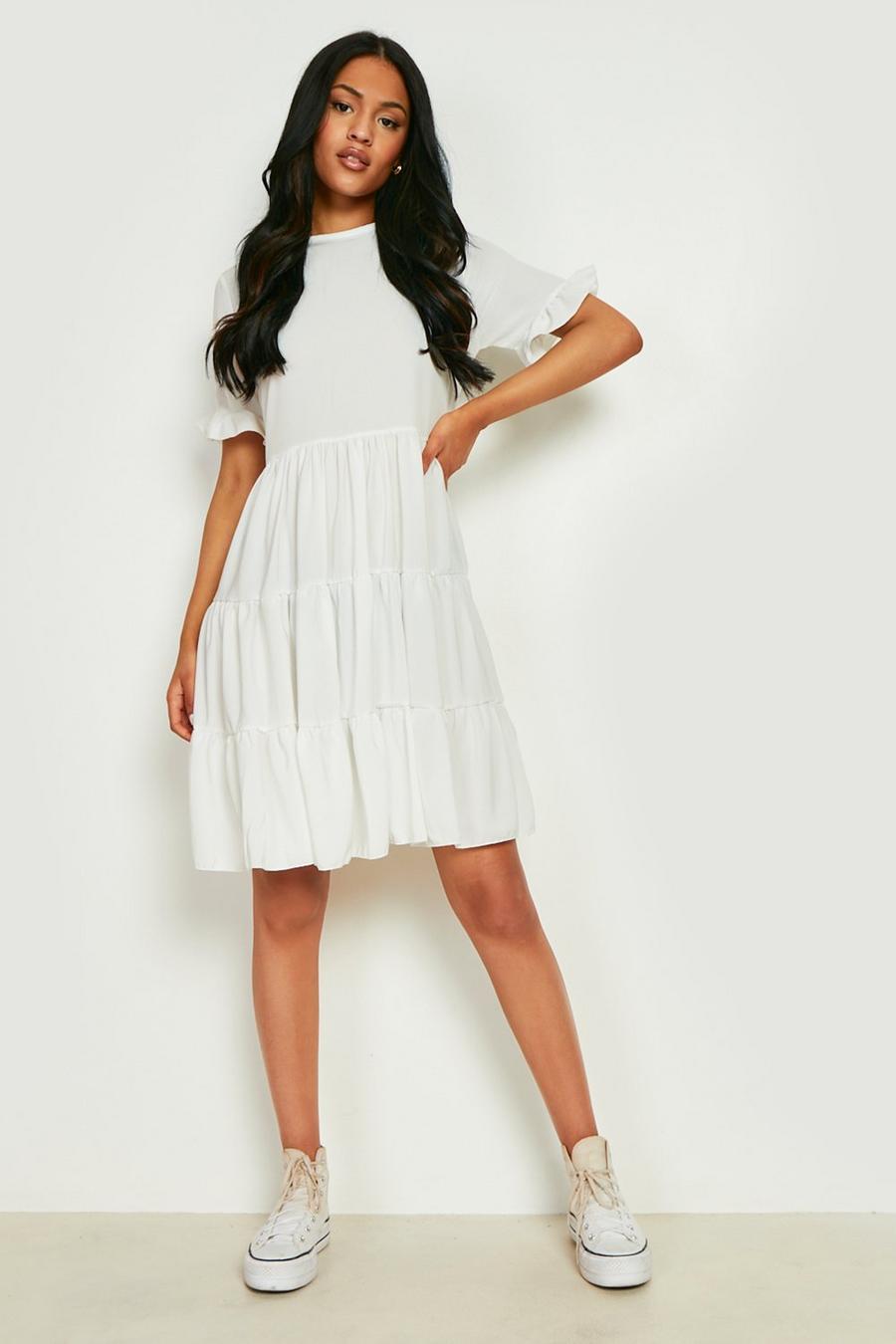 White Tall Frill Detail Smock Dress image number 1