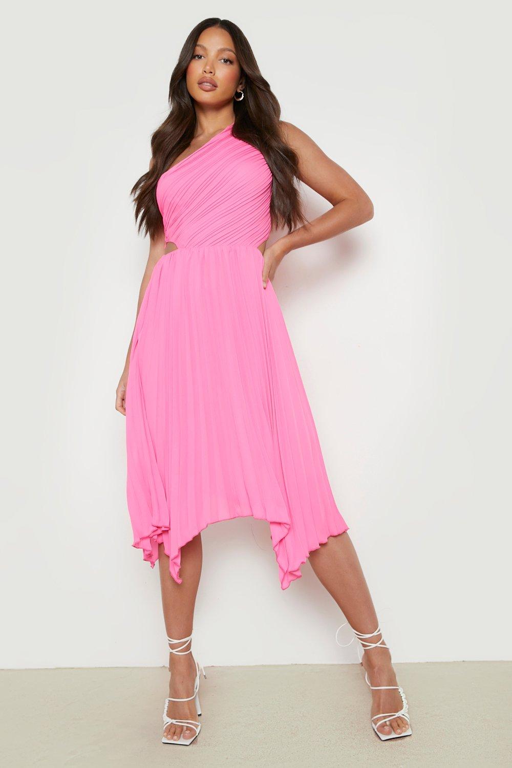 Women s Tall One Shoulder Pleated Midi Dress Boohoo UK