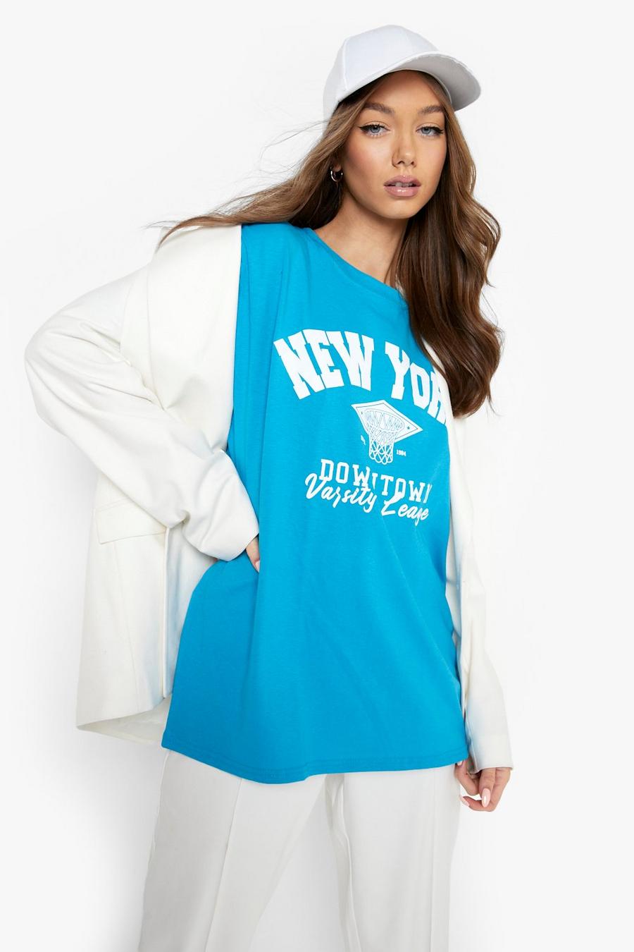 Aqua blue New York Oversized Overdyed T-shirt 