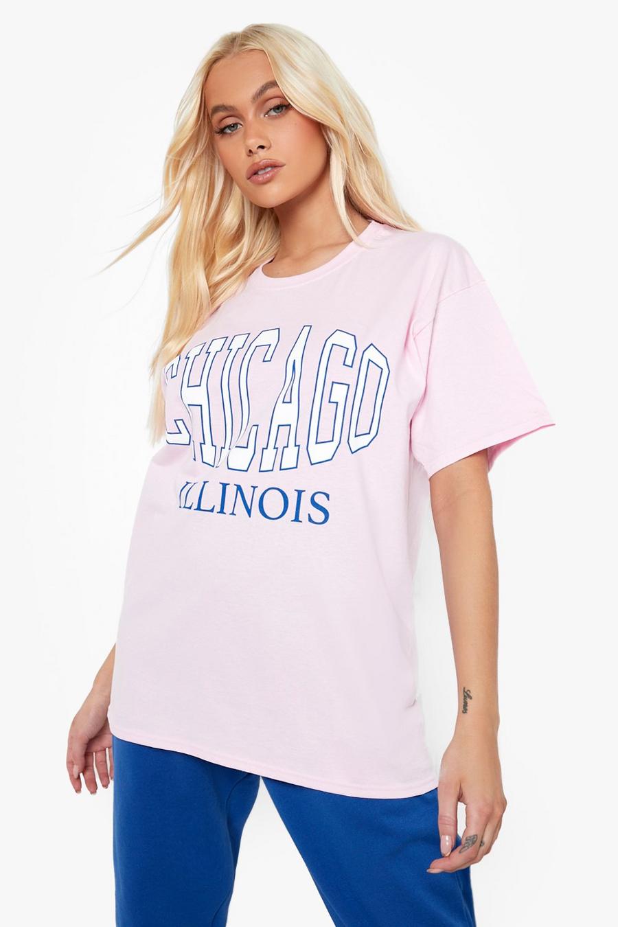 Oversize T-Shirt mit Chicago-Print, Pink image number 1