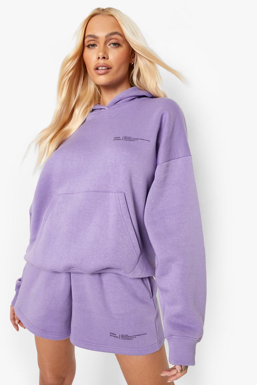 Purple Text Print Hooded Short Tracksut  image number 1