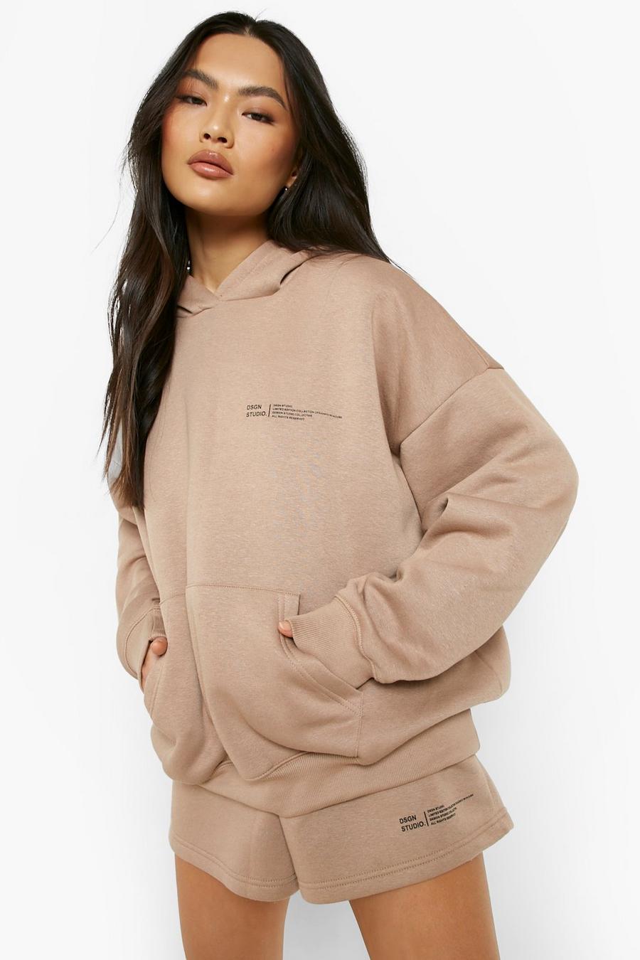 Taupe Dsgn Studio Text Print Hooded Short Tracksuit  image number 1