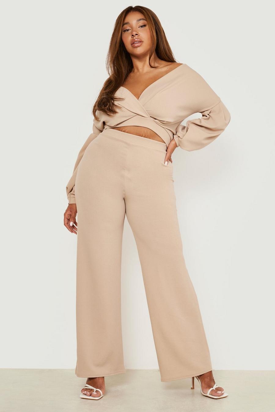 Set Plus Size top con spalle scoperte & pantaloni coordinati, Stone beige image number 1