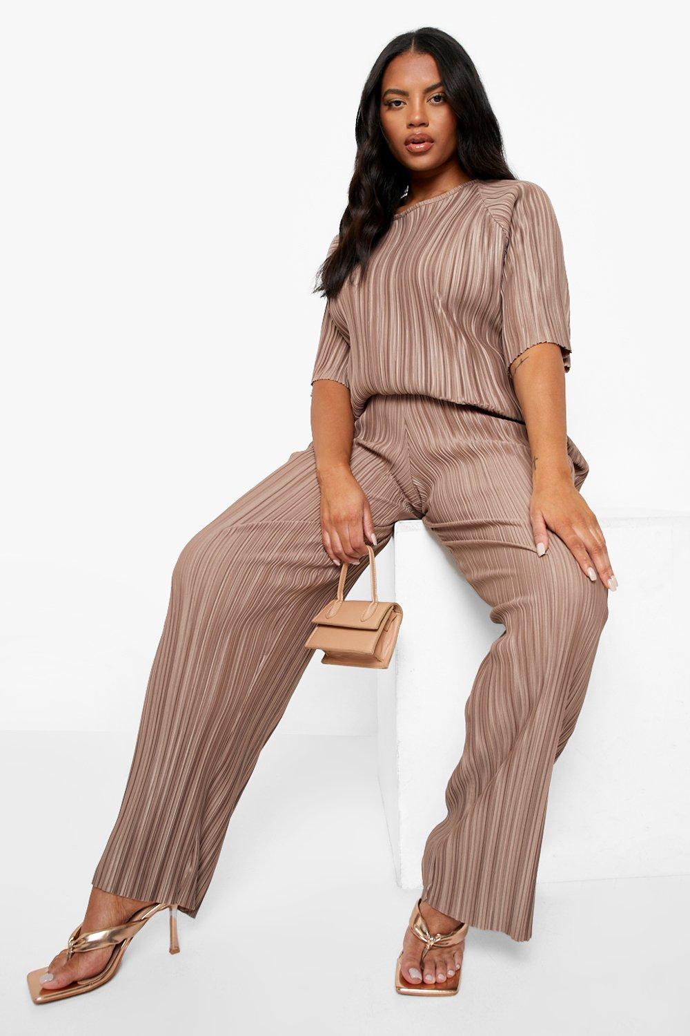 Plus Plisse Wide Leg Trousers boohoo