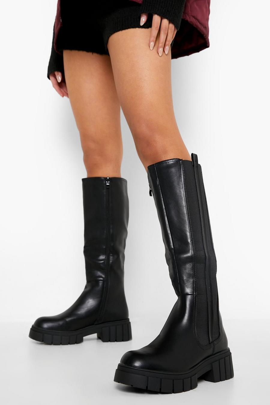 Black svart Knee High Side Detail Boots
