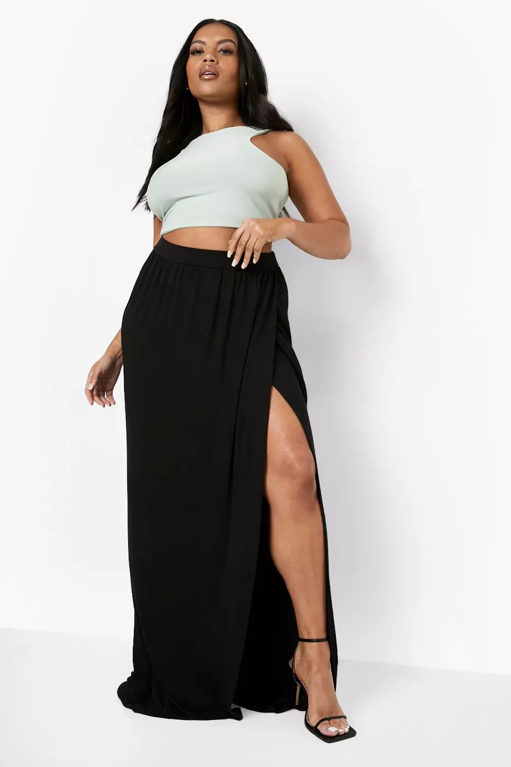 Long black jersey 2025 skirt plus size