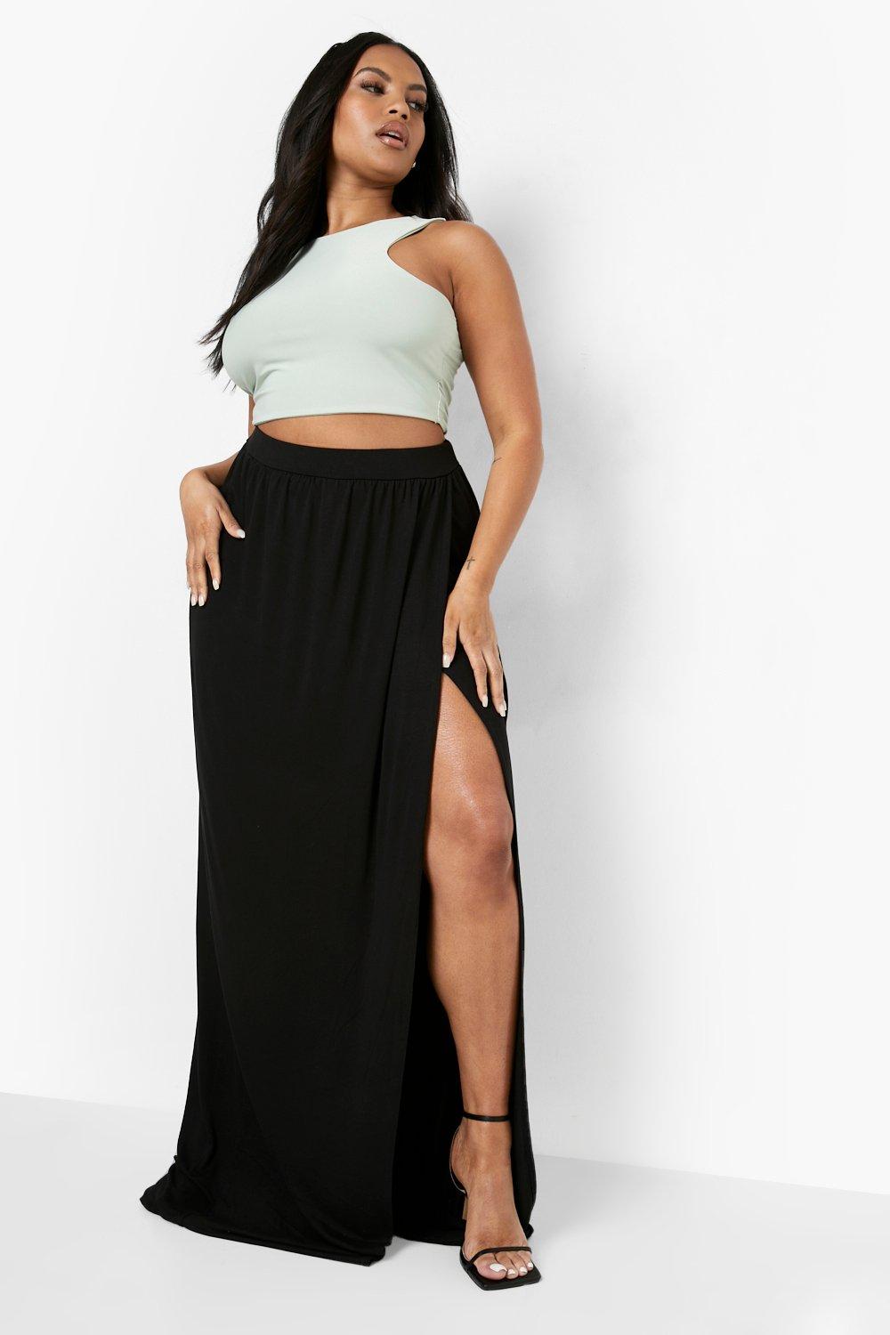 Plus Size Black Side Slit Maxi Skirt /2-2-2 | lupon.gov.ph