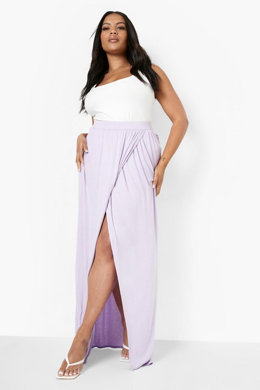 Lilac Plus Jersey Knit Wrap Maxi Skirt image number 1