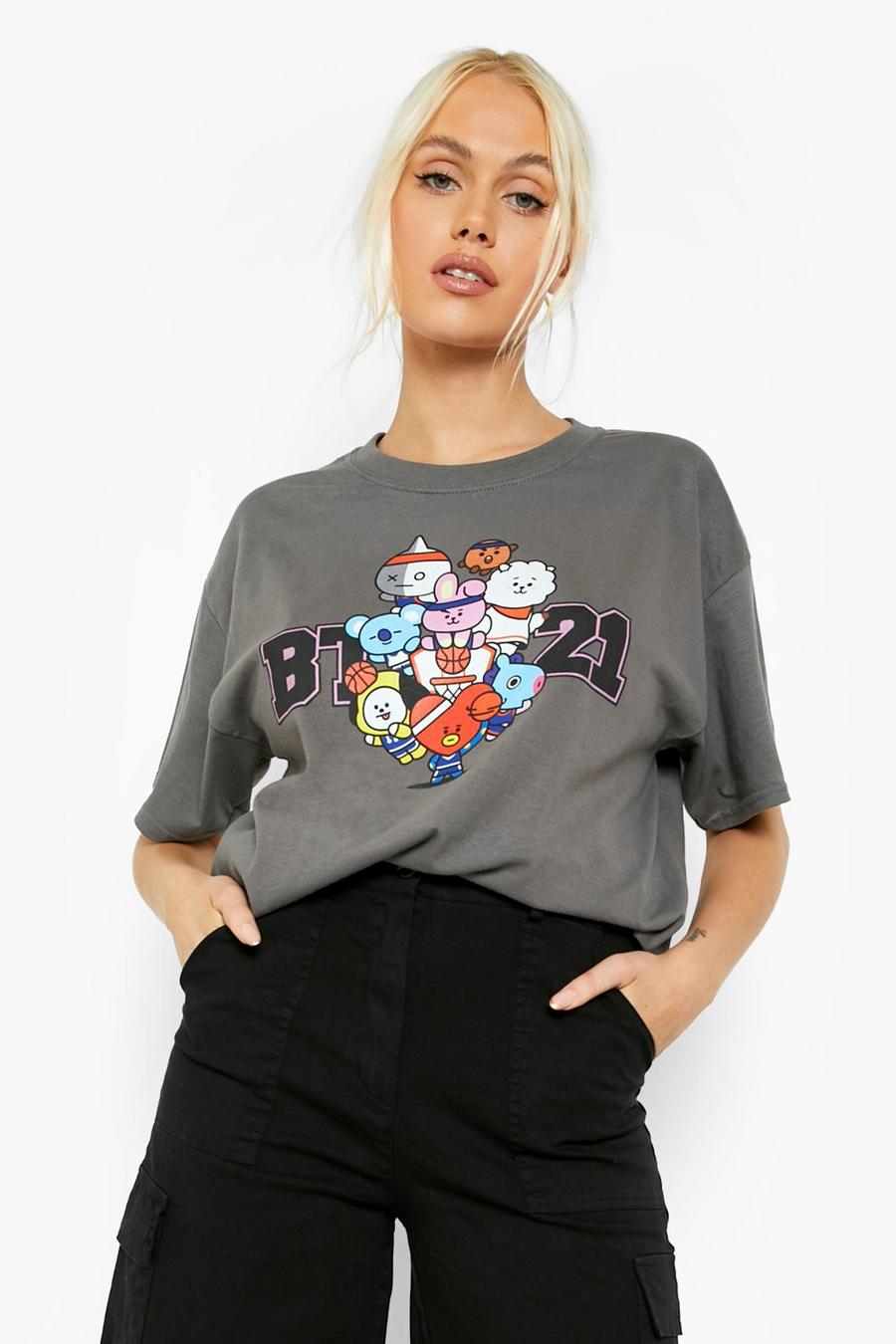 Oversize T-Shirt mit lizenziertem BTS Print, Charcoal image number 1
