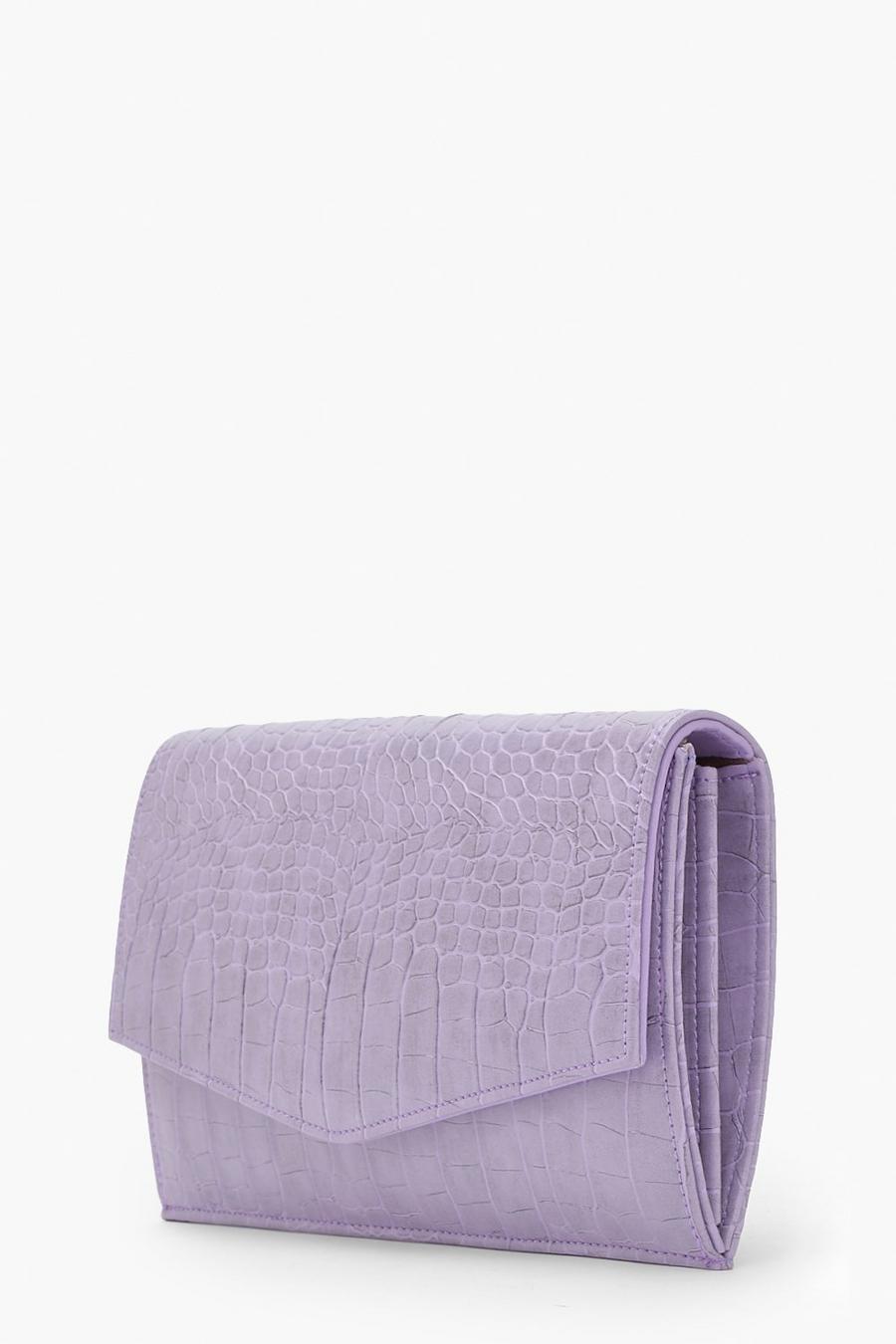 Petite pochette style enveloppe effet croco, Lilac purple