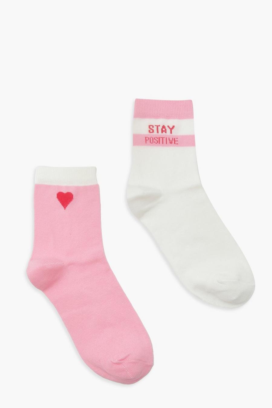 Multi Stay Positive And Heart Socks 2 Pack