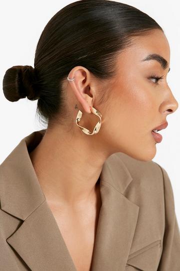 Metallic Gold Twist Hoop Earrings