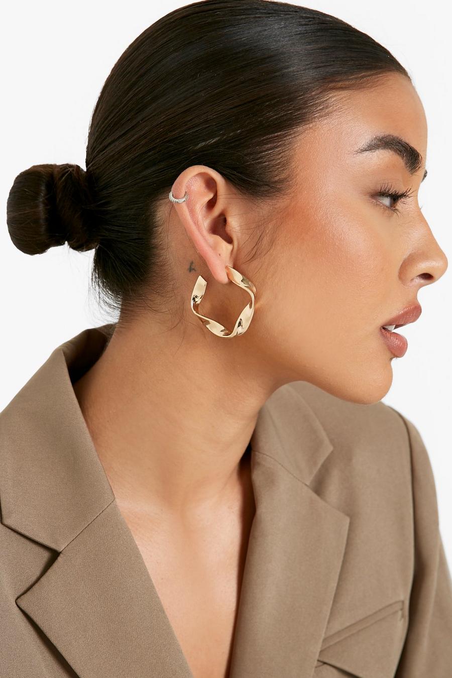 Gold Twist Hoop Earrings | boohoo
