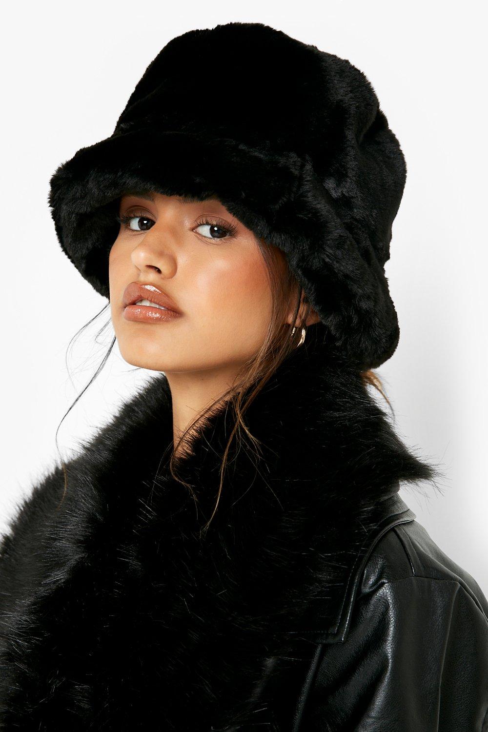 Black fur 2024 bucket hat