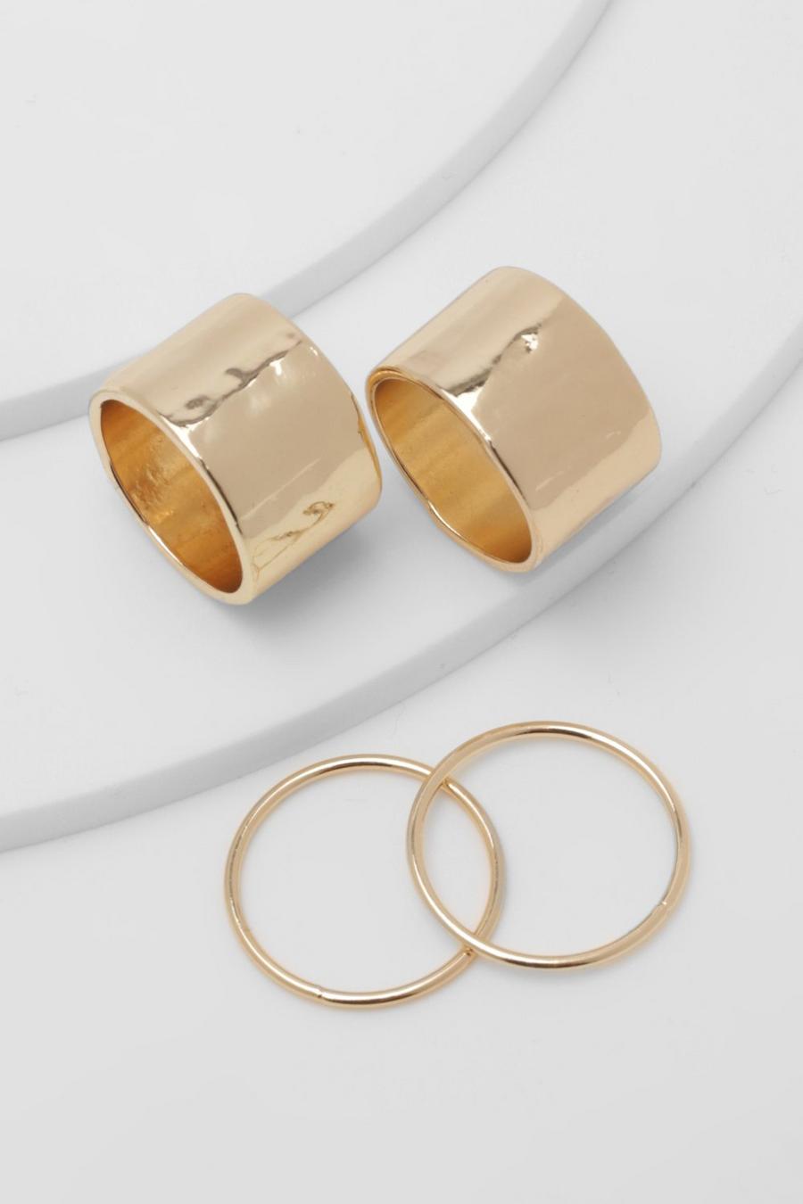 Gold Chunky Wide Stacking Ring Set image number 1