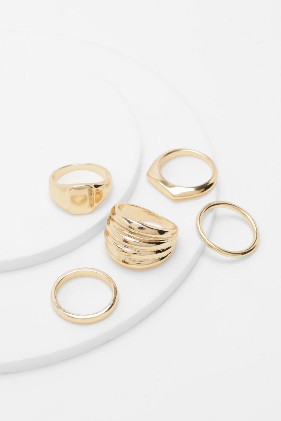 Klobiges goldenes Ring-Set, Gold metallic image number 1