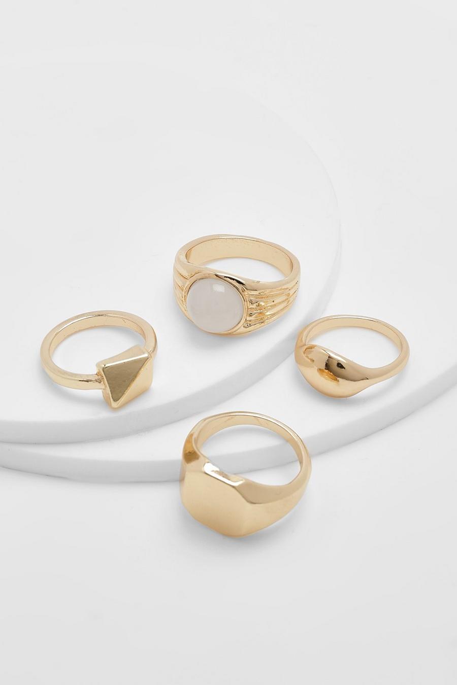 Gold Chunky Pearl Pack Ring Set   image number 1